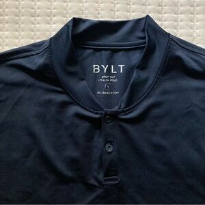 BYLT Short Sleeve Drop Cut Stealth Blade Collar Golf Polo Mens Large Navy Blue